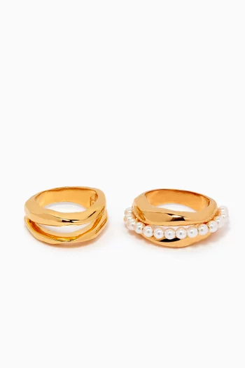 Bora Bora Pearl Rings in 22kt Gold-plated Bronze, Set of 2