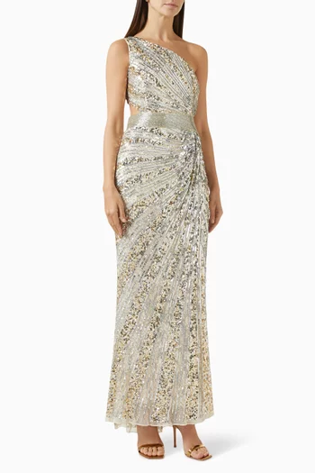 Sequin-embellished One-shoulder Gown