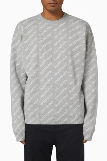 All-Over Logo Crewneck Sweater in Wool & Cotton 
