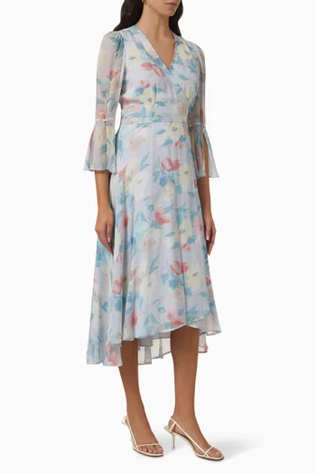 Floral Midi Wrap Dress in Crinkled-georgette