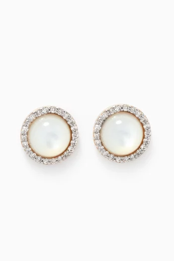 Mother of Pearl & Diamond Stud Earrings in 14kt Yellow Gold