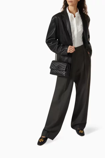 Kira Chevron Convertible Small Shoulder Bag in Powder-coated Leather