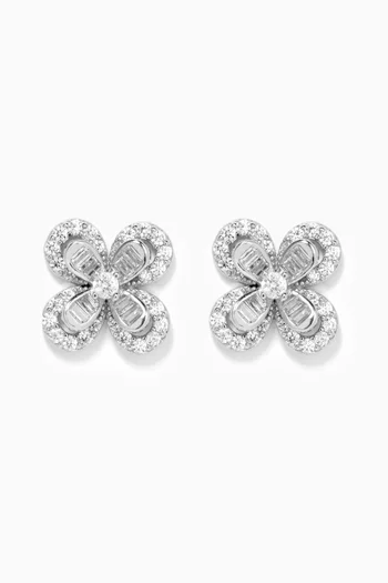 Four-leaf Crystal Stud Earrings in Sterling Silver