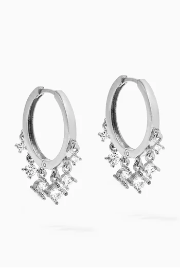 Crystal Dangle Hoop Earrings in Sterling Silver