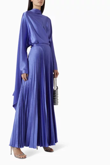 Henley Pleated Maxi Skirt in Metallic-crepe