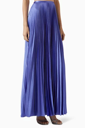 Henley Pleated Maxi Skirt in Metallic-crepe