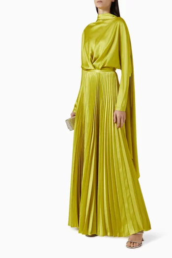 Henley Pleated Maxi Skirt in Metallic-crepe