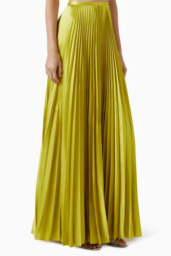 Henley Pleated Maxi Skirt in Metallic-crepe