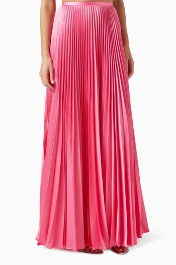 Henley Pleated Maxi Skirt in Metallic-crepe