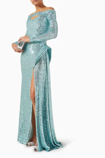 Off-shoulder Sequinned Gown