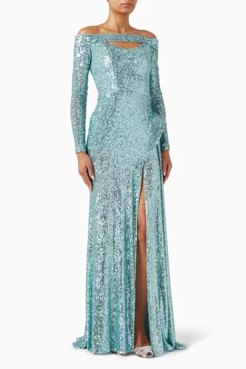 Off-shoulder Sequinned Gown