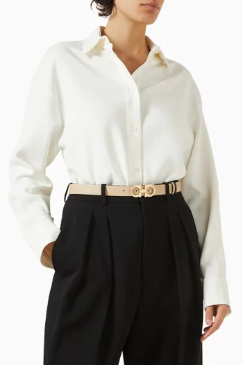 حزام بوجهين بحلية جانشيني جلد عجل مطروق