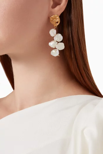 La Jetee Pearl Drop Earrings in 24kt Gold-plated Bronze