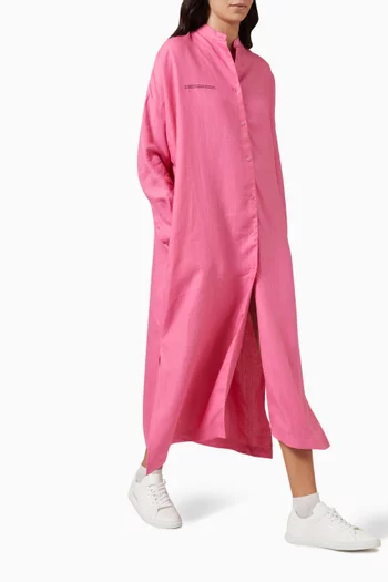 Long Button-down Dress in Aloe Linen