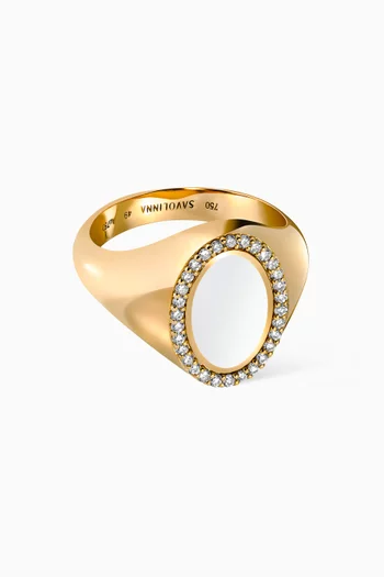Oval Signet Diamond Ring in 18kt Yellow Gold