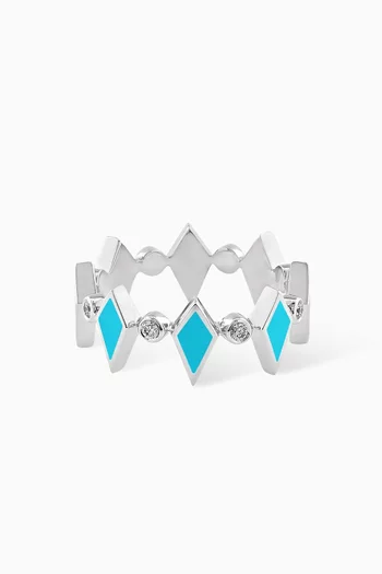 Mosaic Diamonds & Enamel Ring in 18kt White Gold