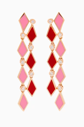 Mosaic Diamond & Enamel Drop Earrings in 18kt Rose Gold