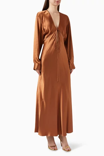 Triquetra Front-tie Maxi Dress in Silk-satin