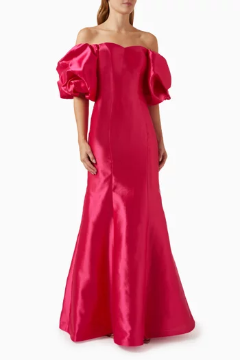 Puff-sleeved Off-shoulder Gown