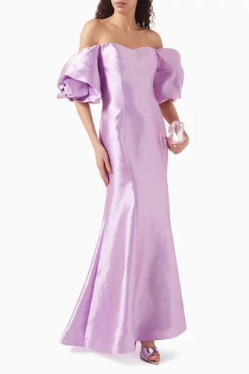 Puff-sleeved Off-shoulder Gown