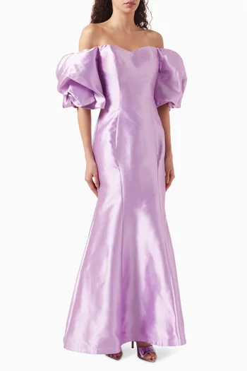 Puff-sleeved Off-shoulder Gown