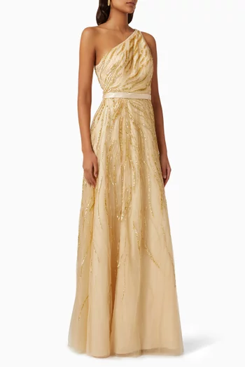 One-shoulder Sequin Gown