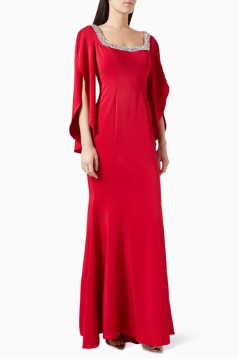 Crystal-trim Cape Sleeves Gown