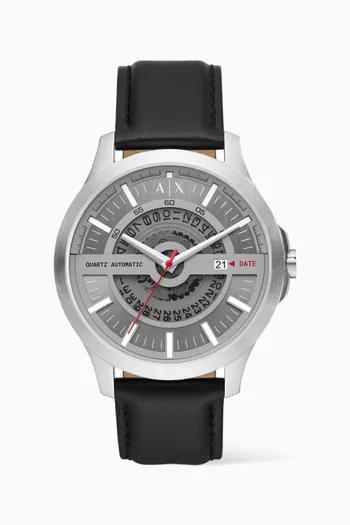 Hampton Automatic Quartz Stainless Steel & Leather Watch, 46mm