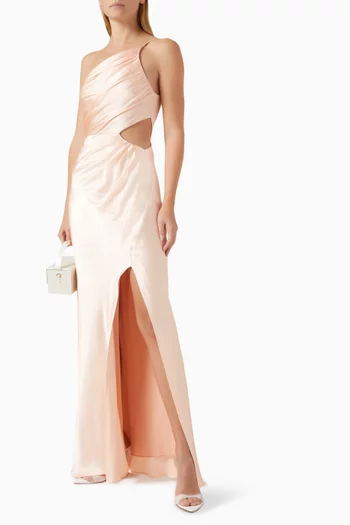 La Lune Gathered Maxi Dress in Satin