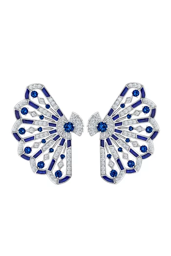 Fanfare Symphony Diamond & Sapphire Earrings in 18kt White Gold