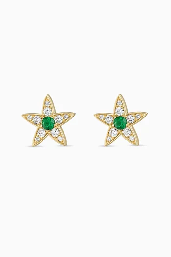 Star Diamond & Emerald Stud Earrings in 18kt Gold