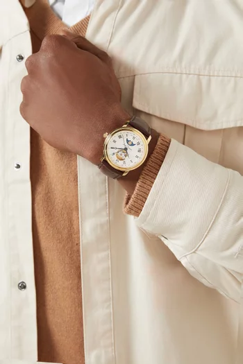 Classics Heart Beat Moonphase Date Leather Watch, 40mm