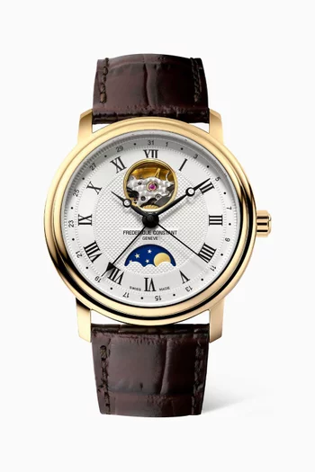 Classics Heart Beat Moonphase Date Leather Watch, 40mm