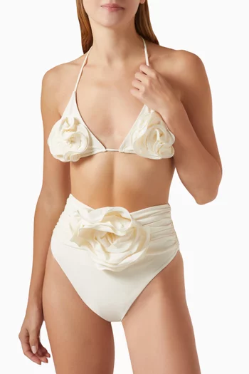 Flower Appliqué Bikini Briefs in Stretch Nylon