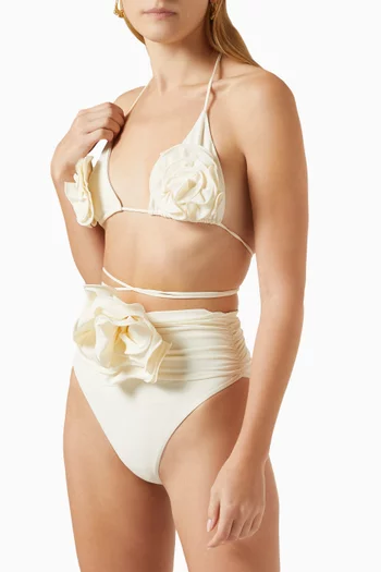 Flower Appliqué Bikini Briefs in Stretch Nylon