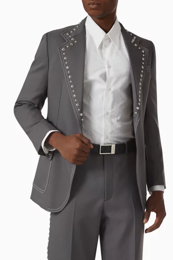 حزام بنقشة شعار حرفي GG وإبزيم مستطيل جلد وقنب