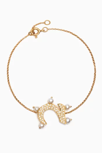 Letter 'Haa' Diamond & Pearl Bracelet in 18kt Gold