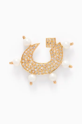 Letter 'N' Diamond & Pearl Single Earring in 18kt Gold
