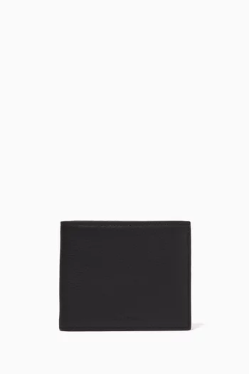 Embossed Logo Bi-fold Wallet in Leather