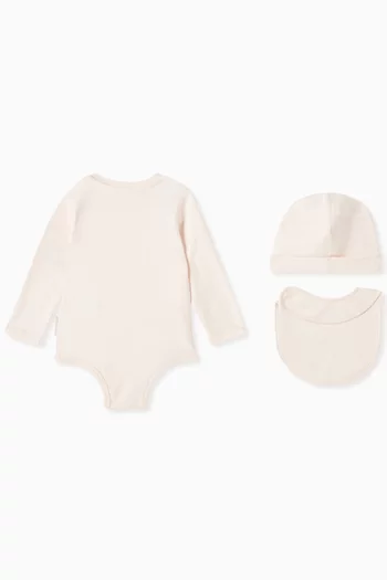 Sleepsuit, Bib and Beanie Set in Cotton