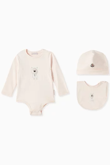 Sleepsuit, Bib and Beanie Set in Cotton