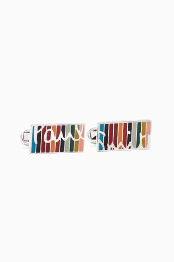 Signature Rectangular Cufflinks in Metal
