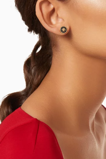 Kira Enamel Circle Stud Earrings in 18kt Gold-plated Brass
