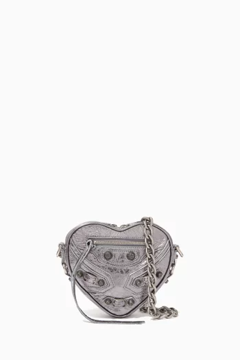 Mini Le Cagole Heart Shoulder Bag in Metallic-leather
