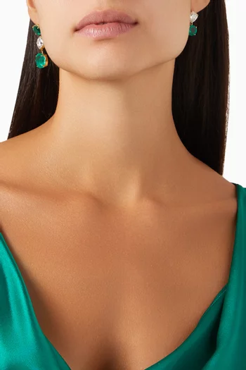 Mismatched White Topaz Emerald Drop Earrings in 18kt Yellow Gold