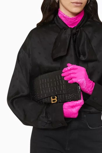 حقيبة اورجلاس رفيعة جلد لامع بنقشة جلد التمساح