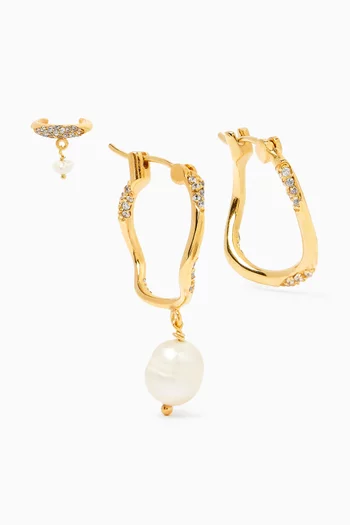 Wave Hoops Earrings Set in Gold-plated Brass