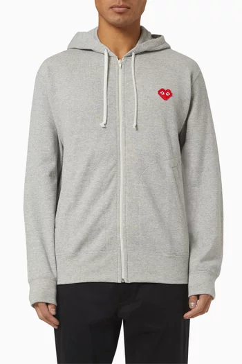 x Invader Pixel Heart Embroidered Hoodie in Cotton