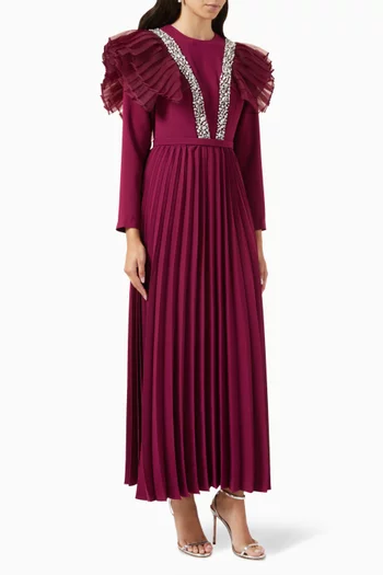 Fambelle Pleated Maxi Dress in Crepe