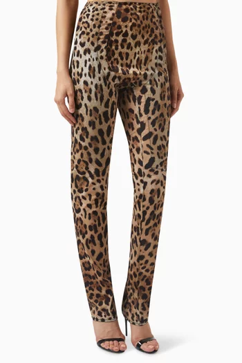x Kim Leopard-print High-rise Pants in Marquisette